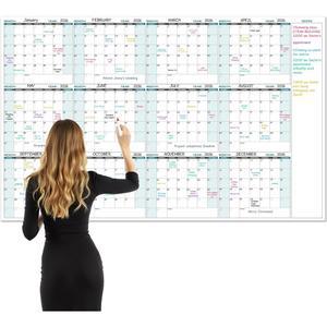 Wall u2013 연간 월 캘린더 드라이 이레이즈, 58인치 x 37인치, 12개월 날짜가 지정되지 않은 빈 플래너, 15개의 원형 스티커로 재사용 가능한 라미네이트, 사무실, 가정, 교실에 완벽한 대형