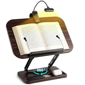 조명 및 수납 기능이 있는 UikJOY 책꽂이, 핸즈프리 높이 조절이 가능한 나무 요리책꽂이, 레시피, 잡지, 노트북, 태블릿, 성경책