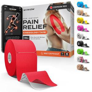 Kinesiology 테이프-운동 스포츠 및 회복을 위한 놀라운 지원 + 무료 테이핑 가이드 - 프리컷 5.1cm(2인치) 9.8m(32피트) (크림슨 레드 가이드, 1팩)
