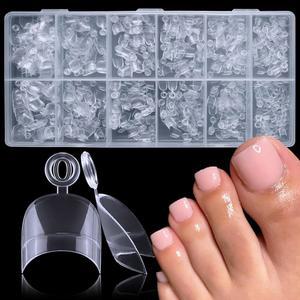 AddFavor 600피스 토 네일 팁 소프트 젤 발톱 투명 인조 손톱 스퀘어 하프 커버 아크릴 발가락 손톱, 연장용, 만들기