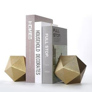 Ambipolar 기하학적 장식용 볼 모양 북엔드, 사무실 책상, 책장, 방 장식, 홈 오피스, 책 스탠드 또는 오거나이저용 모던 주철 골드 2개 세트