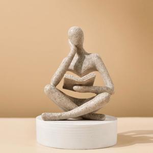 LINZHEN Style-A 베이지, 창의적인 추상 사상가 북엔드 가정 미학, 연구 및 와인 캐비닛용 - 거실, 바 또는 커피숍을 위한 세련된 선반 장식 액센트 사려 깊은 선물