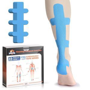 KTQUICK 아킬레스건용 키네시올로지 테이프, 12개 아킬레스건 테이프 프리컷, 오리지널 면 방수 및 통기성, 아킬레스 근육 지원을 위한 신축성 있는 운동