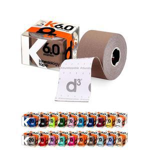 d3 K6.0 키네시올로지 테이프 - 5.1cm x 6.1m(2인치 20피트) 라이트 브라운 (1롤) 라텍스 프리 저자극성 관절 근육 스포츠 부상 지원