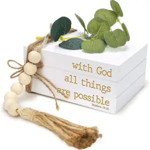 미니 장식용 커피 테이블 북 - 거실 현관 책장 영감을 주는 기독교 선물용 인조 책 3권 세트