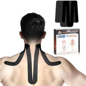 어깨와 목용 키네시올로지 테이프, 12개 어깨 및 목 테이프 프리컷, KTQUICK 오리지널 면 방수 통기성, 지지용 신축성 있는 운동학 운동 향상(블랙)
