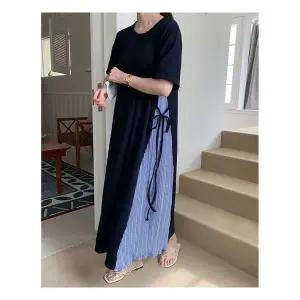 마미누리반팔 주름배색원피스 빅사이즈 임산부 롱원피스 여름 임부복 177090