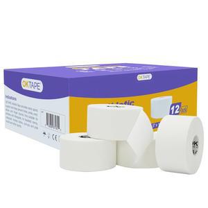 OK TAPE Athletic Sports 테이프 벌크(12롤) - 운동 선수 및 스포츠 트레이너 응급 처치 부상 랩을 위한 매우 강한 테이프, 배트의 손가락 발목 손목에 적합, 하키 스틱 화이트