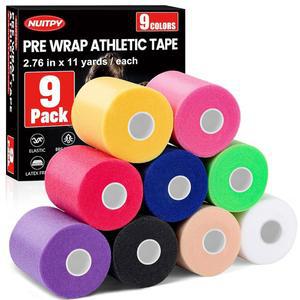 9팩 프리 랩 테이프, 9가지 색상 7.9cm(2.76인치) x 9.1m(11야드) 프리랩 운동용 헤어 축구용, 폼 축구 헤어용 헤드밴드