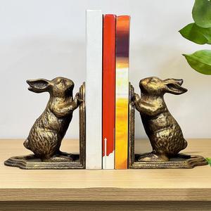 SUYAUU 선반용 장식용 북엔드, 주철 귀여운 토끼 책장, 튼튼한 책 스탠드 빈티지 앤티크 선반 장식 독서 애호가를 위한 2개, 골드