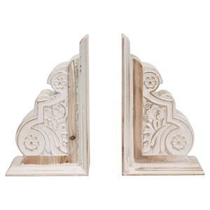 소박한 디스트레스드 마감 목재 북엔드 1쌍, 화이트 장식, 독특한, 조각된 패턴 농가 책 끝, 무거운 책용 북엔드, 홈 룸 장식용 나무 코벨