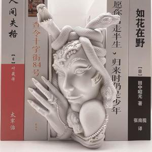 Medusa 헤드 북 누크, 독특한 뱀 여성용 얼굴 장식 북엔드, 홈 오피스 책상용 튼튼한 책 스토퍼, 빈티지 선반 (화이트)