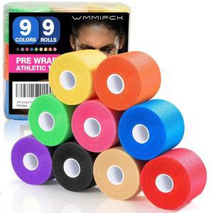 9롤(108야드) 프리랩 운동용 테이프 - 9가지 색상, 헤어 축구용 3세대 프리랩, 머리띠, 발목, 손목, 손 및 무릎용 운동 스포츠 랩 폼 언더랩