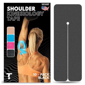 어깨용 운동학 테이프 | 방수, 스틱 7일, 프리컷 합성 소재 어깨 및 지지용 K - 무릎, 허리 , 아킬레스 (10 PCS 블랙)