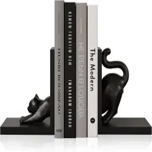 선반 장식용 블랙 캣 북 엔드 홈 오피스 책상 귀여운 북엔드 2종 세트 3.9 x 3.4 2.3 인치