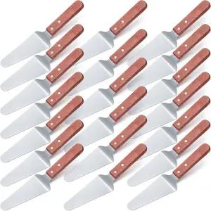 Zhehao 20팩 나무 손잡이 피자 파이 서버 스테인리스 스틸 주걱 미끄럼 방지 삼각 스페이드 잡기 쉬운 커터