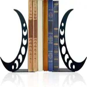 noxozoqm 달 금속 북엔드 페이즈 장식 책장 장식용 오브제 홈 오피스 책상 애호가를 위한 멋진 선물 블랙