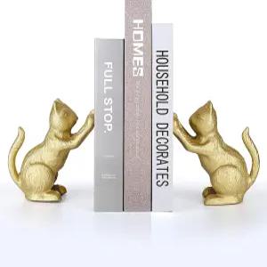 앰비폴라 럭키 고양이 장식 북엔드 헤비 듀티 주철 빈티지 선반 골드 T3-66