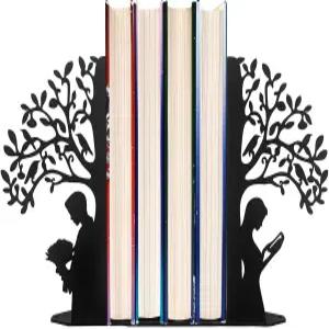 트리 오브 라이프 장식 커플 북엔드 선반용 블랙 메탈 책 책상 책장용 정리함 홈 오피스 북 스토퍼