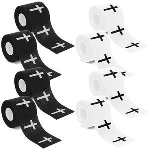 Kifmurase 크로스 테이프 8개, 기독교 운동 테이프, 십자가가 있는 종교 스포츠 화이트 블랙 성경 구절 손목 축구, 야구, 체조, 복싱용 면