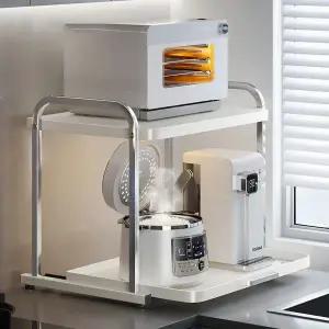 호환  2 레이어 전자 레인지 랙 풀 아웃 주방 주최자 선반 밥솥 전기 제품 보관 선반 오븐 랙