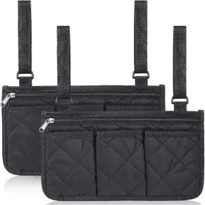 노버라이프 2팩 길이가 긴 휠체어 사이드 정리 가방 워커용 탈착식 밴드 팔걸이 보관 파우치 롤레이터 전동