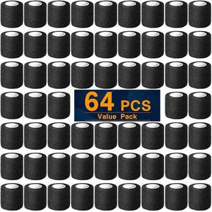 가보트리 64개 셀프 접착 붕대 랩, 검은색 운동 테이프, 2인치 x 5야드 탄성 통기성 스포츠 손목 발목 반려동물용 신축성