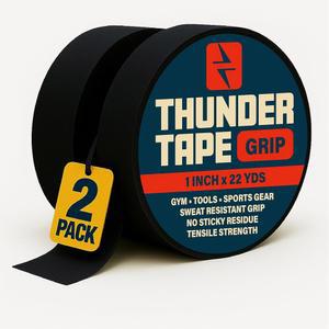 Thunder Tape 그립 테이프 2팩 - 풀업 바, 스포츠, 도구, 손잡이, 박쥐, 라켓, 체육관 장비, 와이어 랩용 천 잔여물 없음, 땀 방지, 각 롤 2.5 x 182.9 m(1 66피트) 블랙