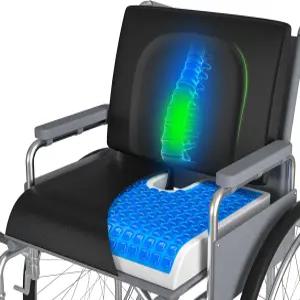 휠체어 쿠션 요추 베개가 있는 18인치 x16인치 x 3인치 젤 시트 (2피스 세트) 좌골 등 콕시스 압력 미끄럼