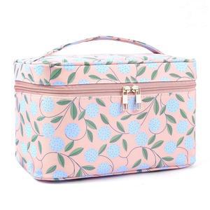 MAANGE 여행용 메이크업 가방, 휴대용 대용량 케이스, 여성용 정리함, 손잡이가 달린 옥스포드 천 세면도구 가방 핑크 식물