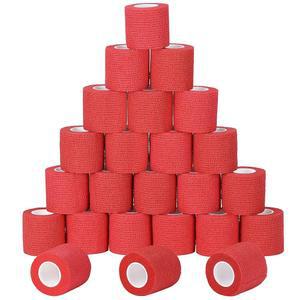 24팩 자체 접착 랩 붕대 부직포 탄성 스포츠 운동 테이프 응급 처치 손목 발목, 반려동물 수의사 그립 커버 5.1cm(2인치) (레드)