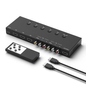 Y.D.F 3방향 HDMI 2.0 스위치 + 2 RCA to 컨버터(2 in 1) 양방향 AV 컴포지트 CVBS 어댑터 지원 4:3 /16:9 N64 NGC Wii Xbox PS2 /3 /4 /5 시리즈 /ONE 스위치용 스위칭