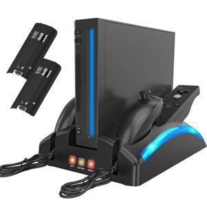 KEKUCULL Wii 리모컨 충전기용 게임 오거나이저 스테이션, 컨트롤러용 충전 도크 스탠드, 충전식 배터리 2개 포함, 콘솔 Nunchuk 액세서리 키트 보관