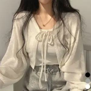 패션스타일 스트링 볼레로 가디건 크롭