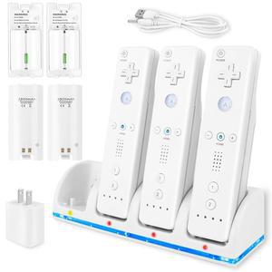 Wii /Wii U 리모컨용 4-in-1 충전기 스테이션, 4팩 2800mAh 충전식 배터리 팩+4 포트 충전 스테이션+플러그+USB 케이블, 리모컨 미포함 (화이트)