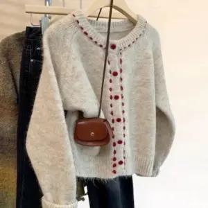 패션스타일 위드기프트 도톰 가디건 따숩 니트 레드