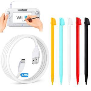 Wii U 게임패드용 슬프리크 5Pcs 스타일러스 펜 및 USB 충전 케이블, 게임패드 리모컨용 3.28피트 코드(AC 어댑터 없음)(흰색)