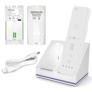 GELINTO 2 in 1 충전소 충전 도크, Wii / U 리모컨용 2800mAh 충전식 배터리 2팩 포함