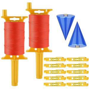 핸들 트위스트 540피트 리로드 가능한 라인 릴이 있는 2팩 메이슨 라인, 10개의 레벨 내장, 정원 가꾸기용 플럼 밥 브레이드 구조 나일론 공구, 스트링 레벨, 카이트 트위니 2개 포함