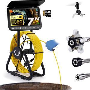 7 u201D 하수구 카메라, HD 1080P w / DVR-32GB, [신규 1s 트위스트 투 언락 시스템] 배관 뱀 파이프 검사 [더 두꺼운 케이블 릴] 배수 5000mAh, [360 +180 회전] 100피트 30m