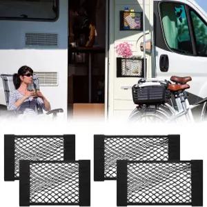 PIFOOG 4Pcs 범용 자동차 보관망 포켓 신축성 메시 파우치 네트 가방 정리 스티커 네팅 트렁크 뒷좌석 RV