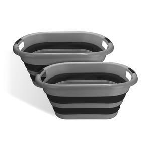 브룩스톤(2팩) 중형 접이식 세탁 바구니, 편안한 미끄럼 방지 그립 핸들, 미니멀한 공간 절약 디자인, 휴대용 팝업 햄퍼