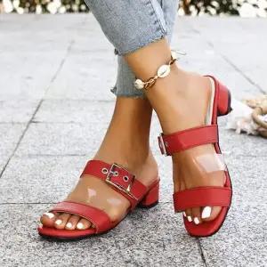 쉬헐크 여성 여친 여름 컴포트 신발 미들 통굽 슬리퍼 힐 토오픈 빅사이즈 KKE5