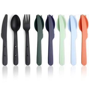 에반다 여행 도구 세트 6인용, 재사용 가능한 플라스틱 나이프 포크 스푼으로 휴대성과 공간 절약을 위해 함께 사용 가능, 작업, 캠핑, 피크닉, 가젯, 도시락용 실버웨어 식기