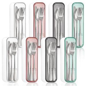 케이스 포함 Nicunom 8팩 휴대용 식기 세트, 프리미엄 스테인리스 스틸 여행용 실버웨어 세트 재사용 가능한 플랫웨어 캠핑, 점심, 피크닉, 학교, 직장용 커틀러 포크 스푼 나이프