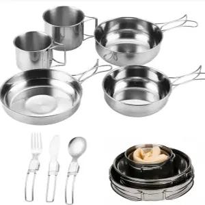 1-2인용 캠핑 메시 키트 304 스테인리스 스틸이 포함된 8개의 도구 세트 피크닉 하이킹 및 야외 휴가를