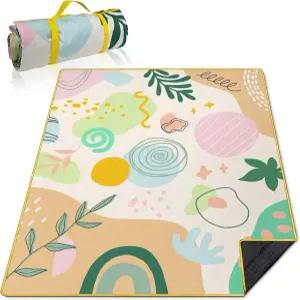 Supfitness 초대형 피크닉 담요 방수 접이식(60 x 80 ) 비치 모래 방지 3겹 두꺼운 매트 야외 포장 가능