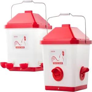 VEVOR 자동 닭고기 공급기 및 급수기 세트 5갤런/40파운드 방수 매달린 가금류 물컵이 없는 중력 작은 동물