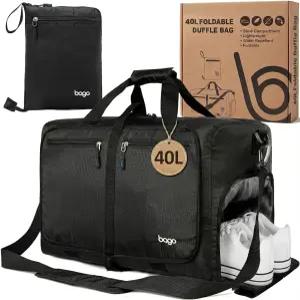 여행용 여성 및 남성용 바고 접이식 더플백 - 신발칸 포함 40L 스포츠 패커블 발수제 헤비 듀티 경량 (올