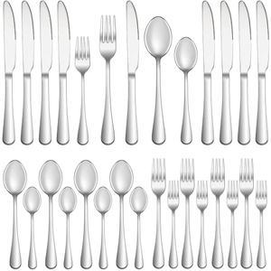 20피스 실버웨어 세트 서비스 4종, 프리미엄 스테인리스 스틸 식기 세트, 거울 광택 내구성이 뛰어난 가정용 주방 식사 포크 나이프 스푼 식기세척기 안전 포함